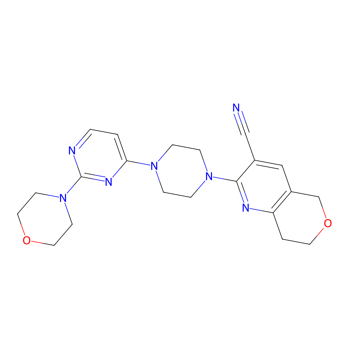 2-{4-[2-(morpholin-4-yl)pyrimidin-4-yl]piperazin-1-yl}-5H,7H,8H-pyrano[4,3-b]pyridine-3-carbonitrile molecular structure, CAS 2640873-20-5