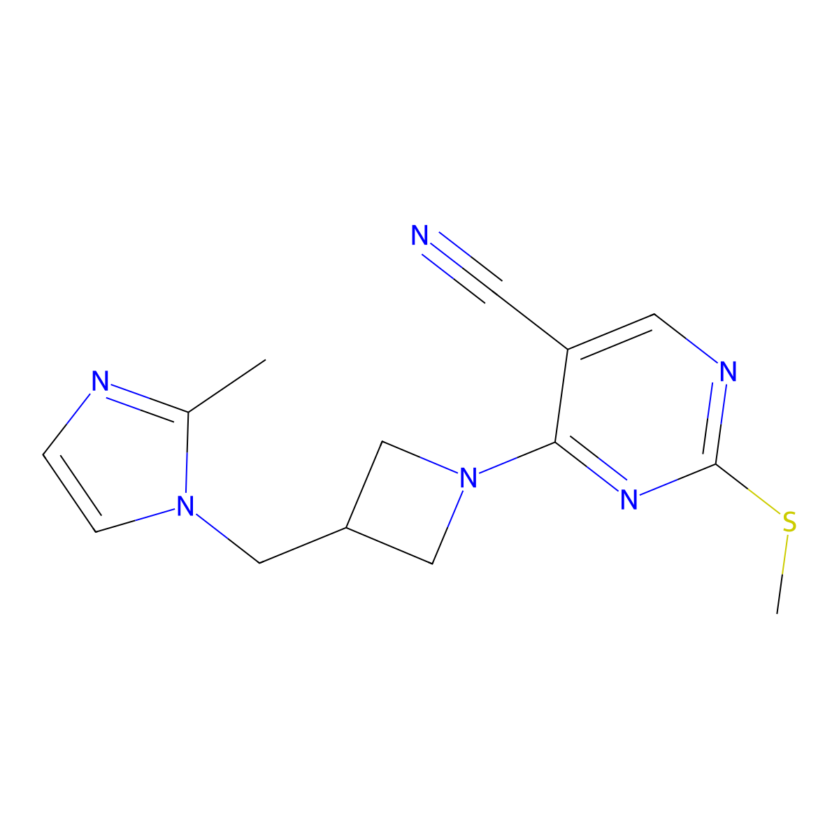 4-{3-[(2-methyl-1H-imidazol-1-yl)methyl]azetidin-1-yl}-2-(methylsulfanyl)pyrimidine-5-carbonitrile molecular structure, CAS 2640873-24-9