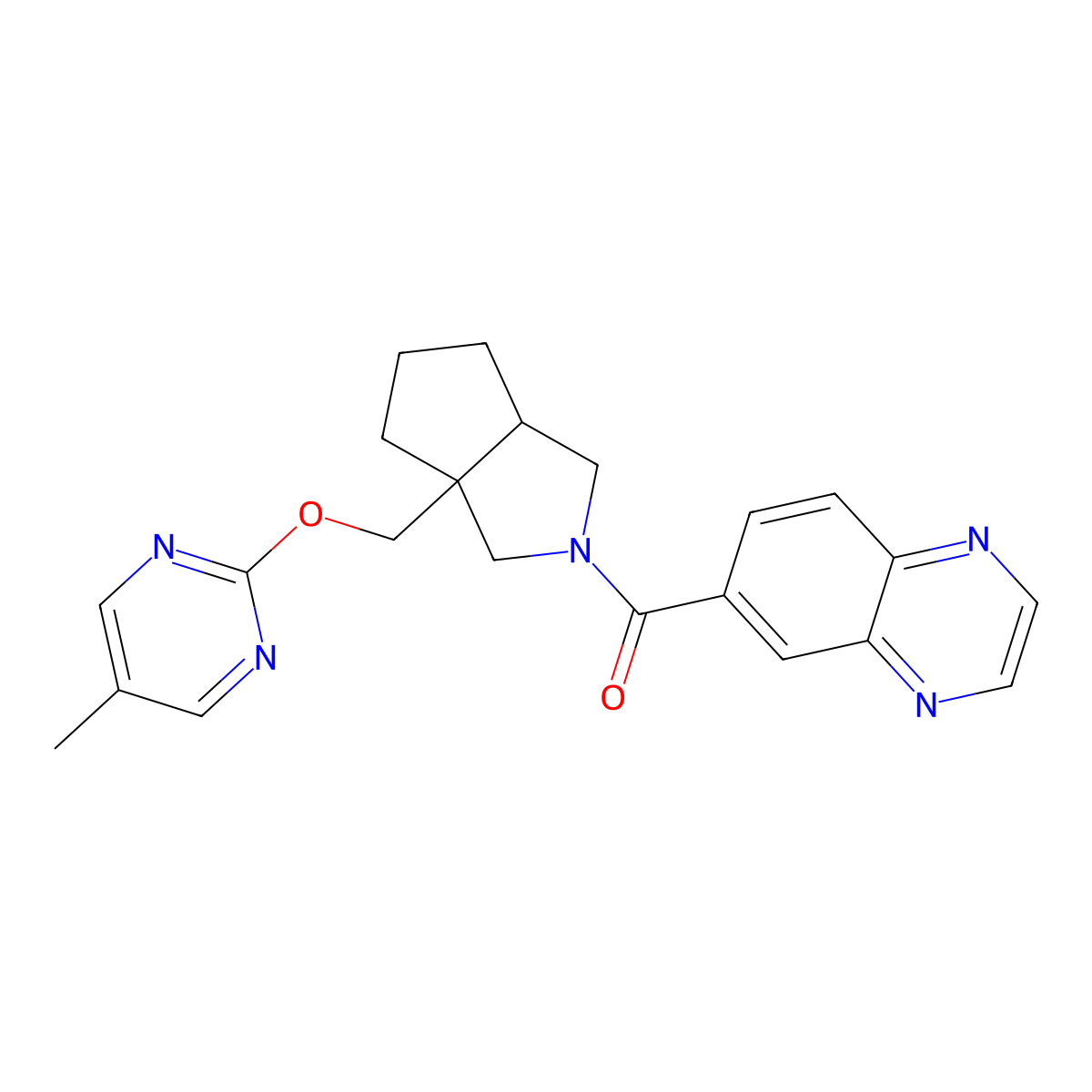6-(3a-{[(5-Methylpyrimidin-2-yl)oxy]methyl}-octahydrocyclopenta[c]pyrrole-2-carbonyl)quinoxaline molecular structure, CAS 2640873-25-0