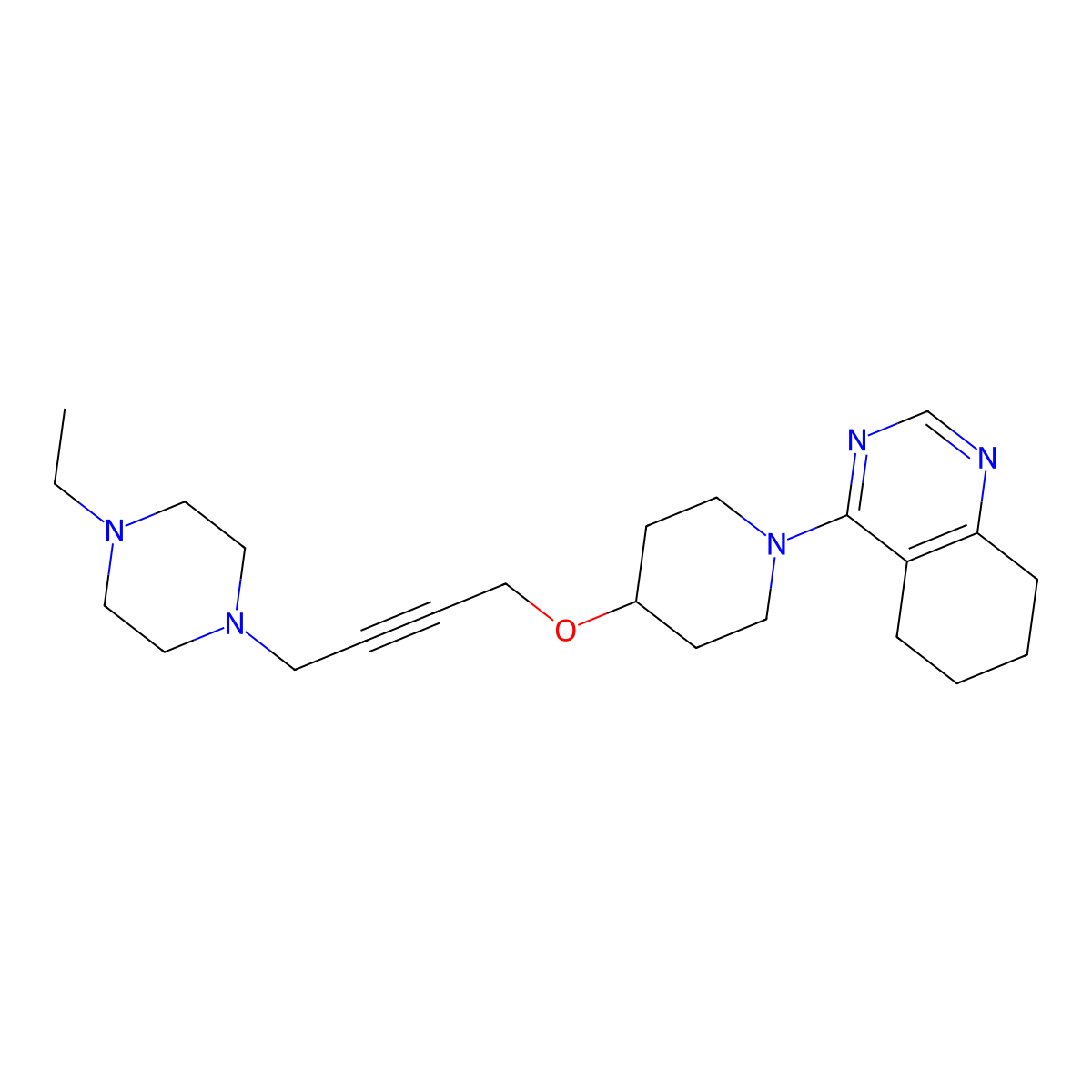 4-(4-{[4-(4-Ethylpiperazin-1-yl)but-2-yn-1-yl]oxy}piperidin-1-yl)-5,6,7,8-tetrahydroquinazoline molecular structure, CAS 2640873-29-4