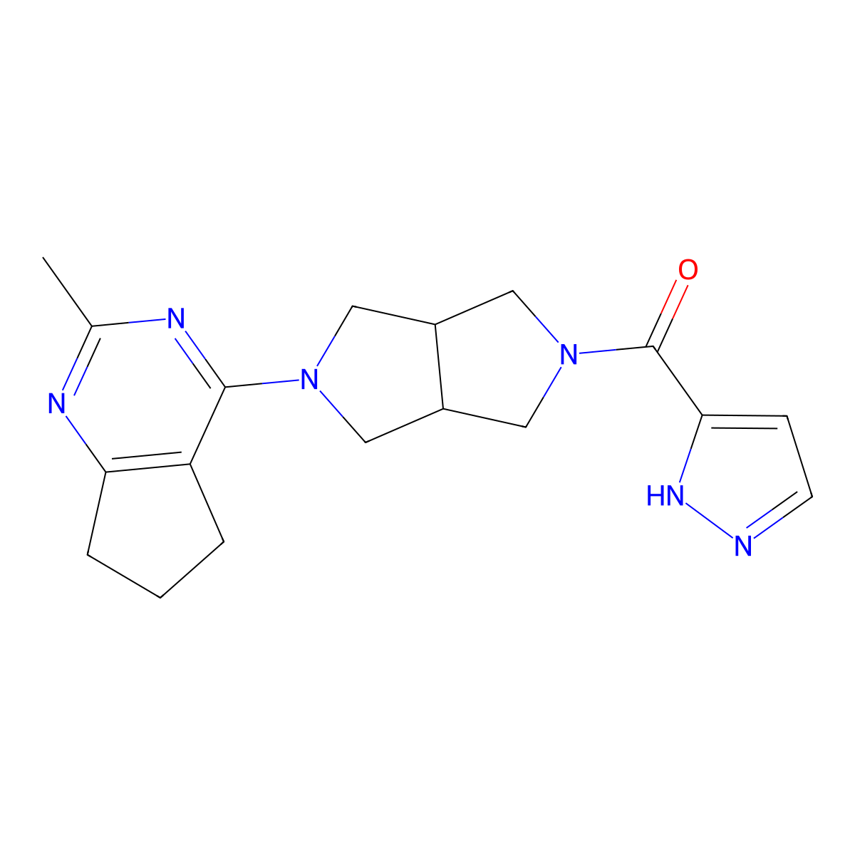 3-(5-{2-methyl-5H,6H,7H-cyclopenta[d]pyrimidin-4-yl}-octahydropyrrolo[3,4-c]pyrrole-2-carbonyl)-1H-pyrazole molecular structure, CAS 2640873-30-7