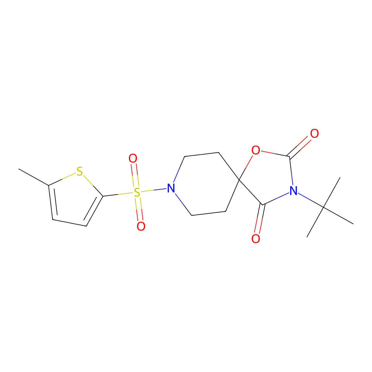 3-Tert-butyl-8-[(5-methylthiophen-2-yl)sulfonyl]-1-oxa-3,8-diazaspiro[4.5]decane-2,4-dione molecular structure, CAS 2640873-32-9