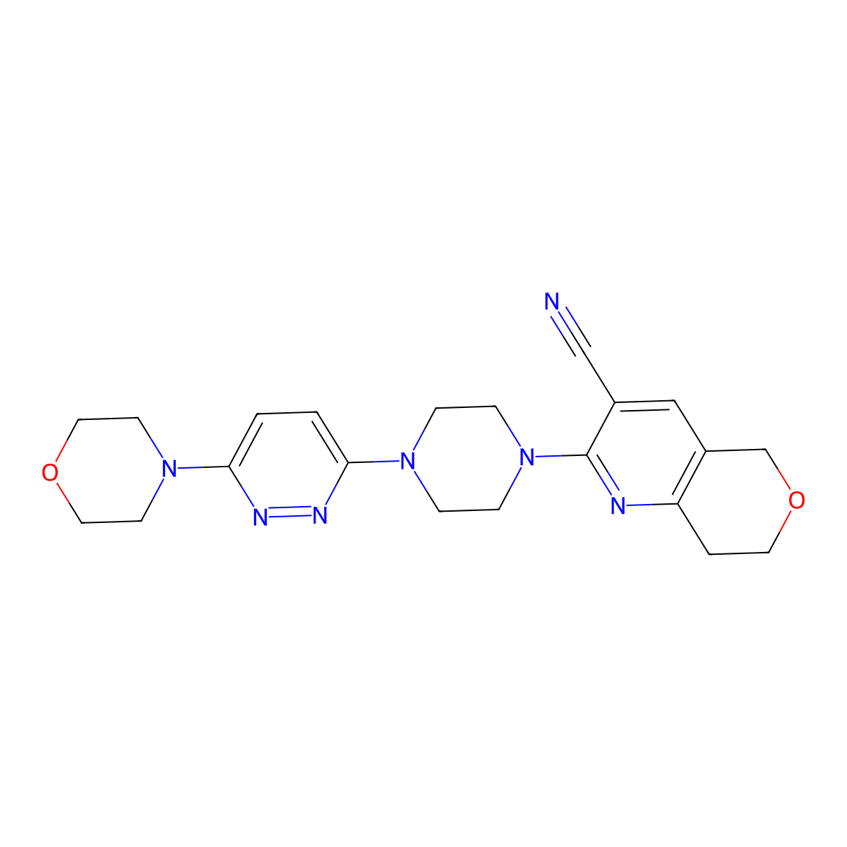 2-{4-[6-(morpholin-4-yl)pyridazin-3-yl]piperazin-1-yl}-5H,7H,8H-pyrano[4,3-b]pyridine-3-carbonitrile molecular structure, CAS 2640873-33-0