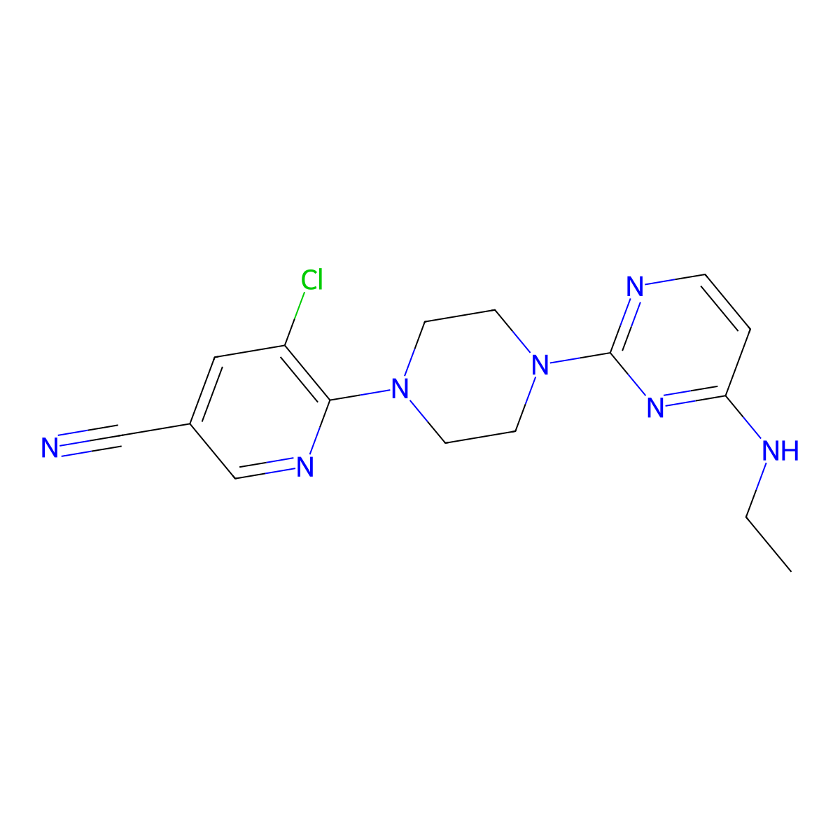 5-Chloro-6-{4-[4-(ethylamino)pyrimidin-2-yl]piperazin-1-yl}pyridine-3-carbonitrile molecular structure, CAS 2640873-34-1