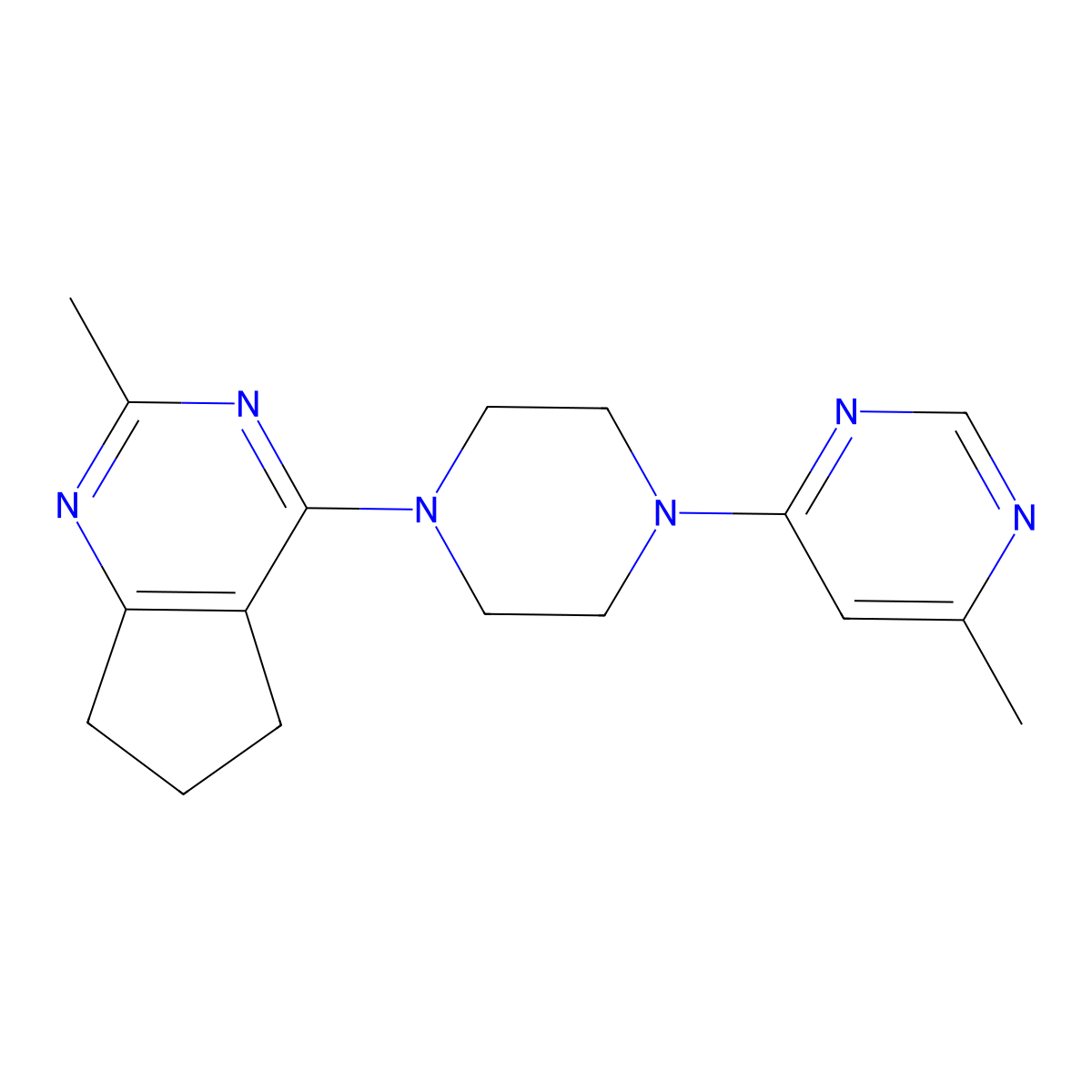 4-methyl-6-(4-{2-methyl-5H,6H,7H-cyclopenta[d]pyrimidin-4-yl}piperazin-1-yl)pyrimidine molecular structure, CAS 2640873-40-9