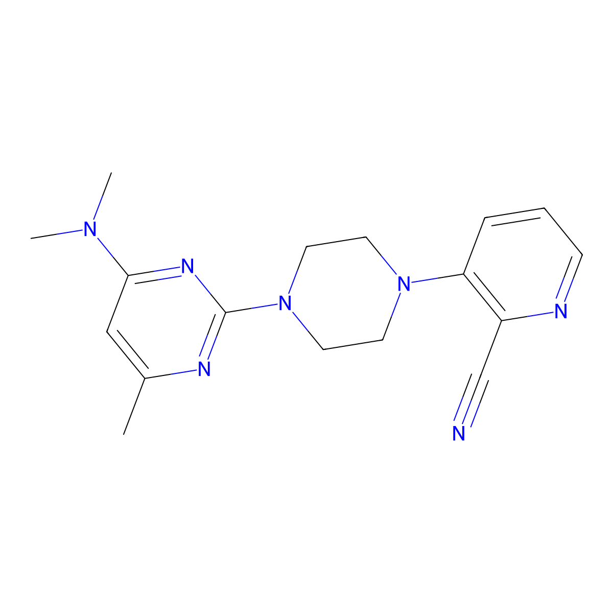 3-{4-[4-(Dimethylamino)-6-methylpyrimidin-2-yl]piperazin-1-yl}pyridine-2-carbonitrile molecular structure, CAS 2640873-51-2