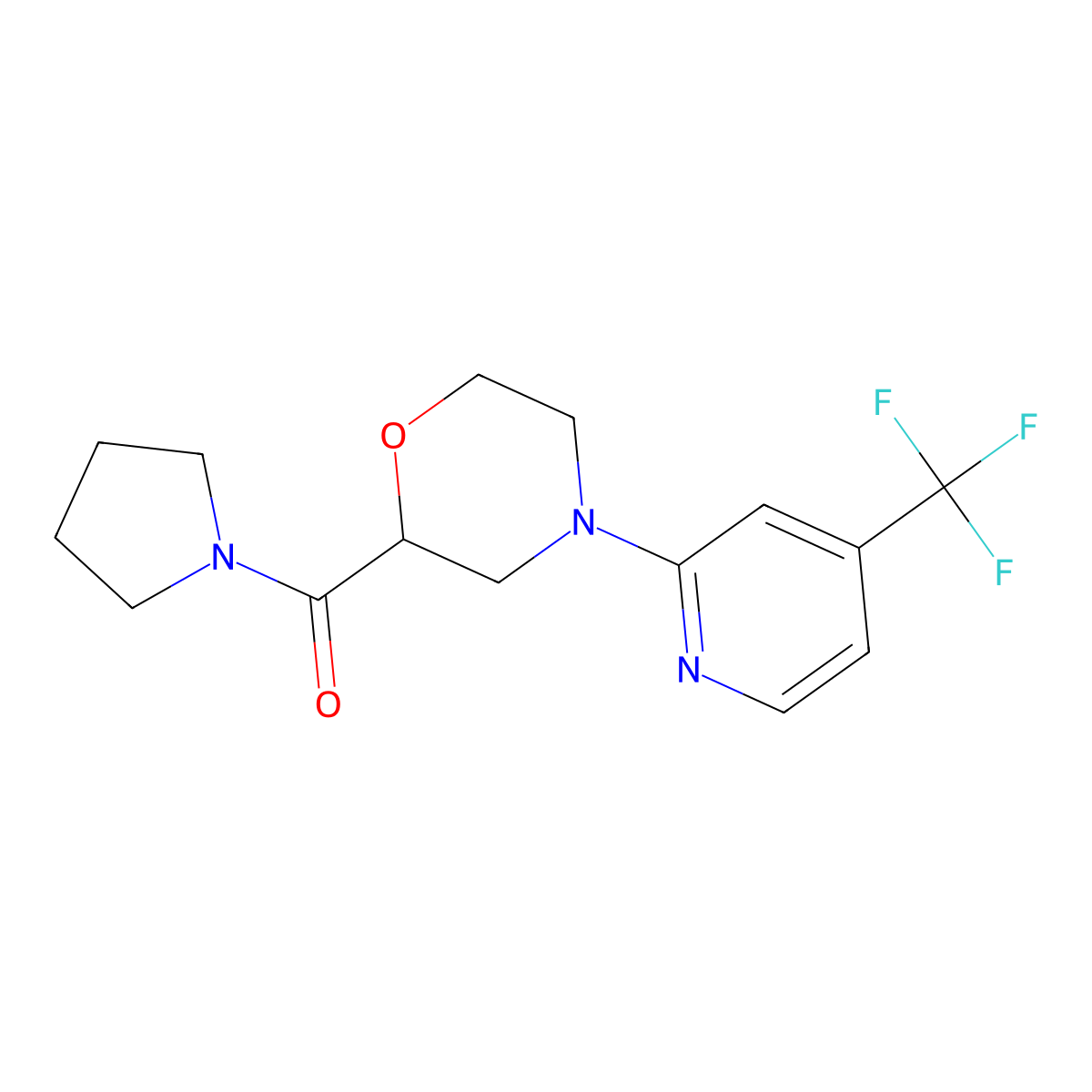 2-(Pyrrolidine-1-carbonyl)-4-[4-(trifluoromethyl)pyridin-2-yl]morpholine molecular structure, CAS 2640873-56-7