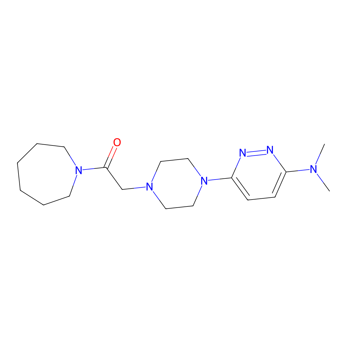 1-(Azepan-1-yl)-2-{4-[6-(dimethylamino)pyridazin-3-yl]piperazin-1-yl}ethan-1-one molecular structure, CAS 2640873-60-3