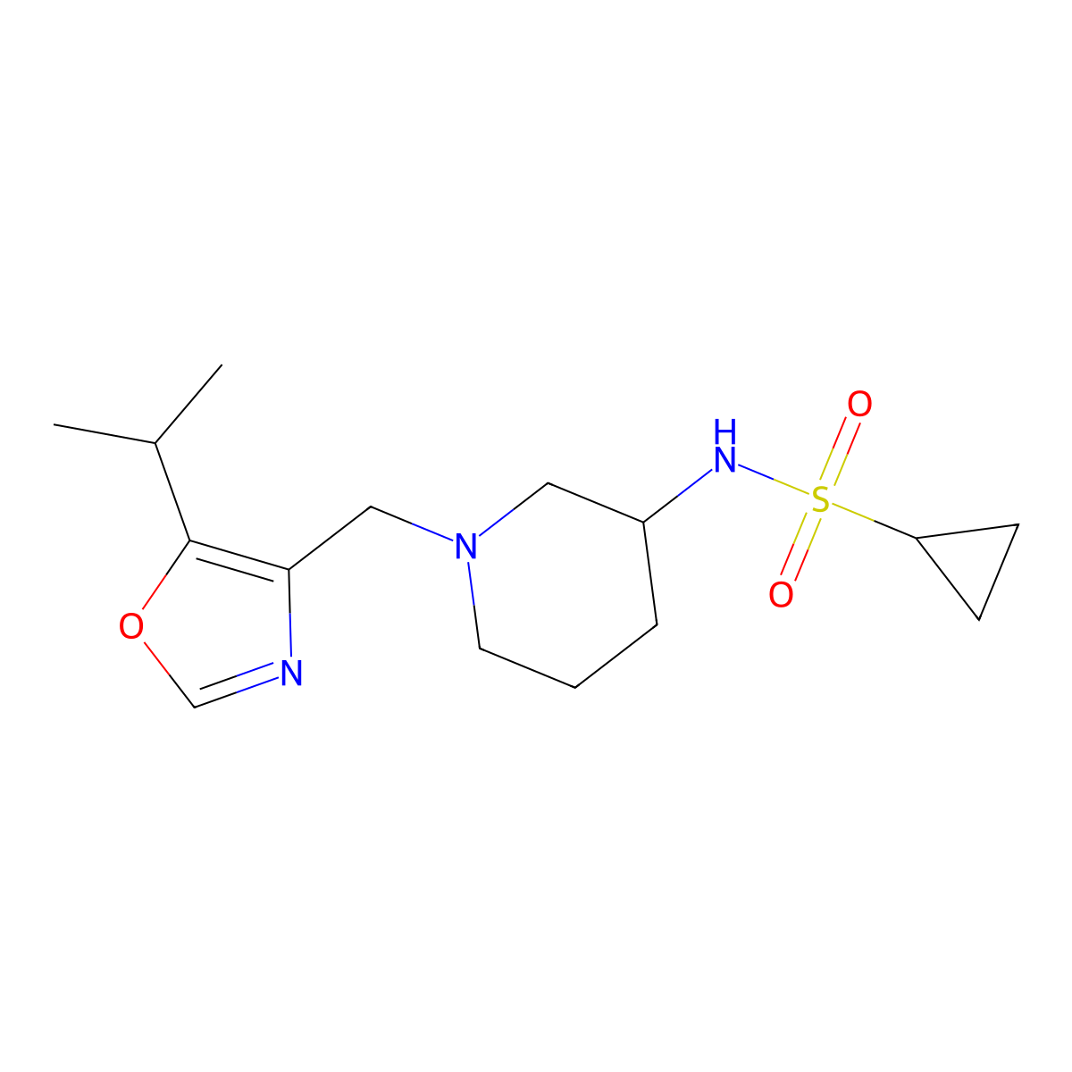N-(1-{[5-(propan-2-yl)-1,3-oxazol-4-yl]methyl}piperidin-3-yl)cyclopropanesulfonamide molecular structure, CAS 2640873-62-5