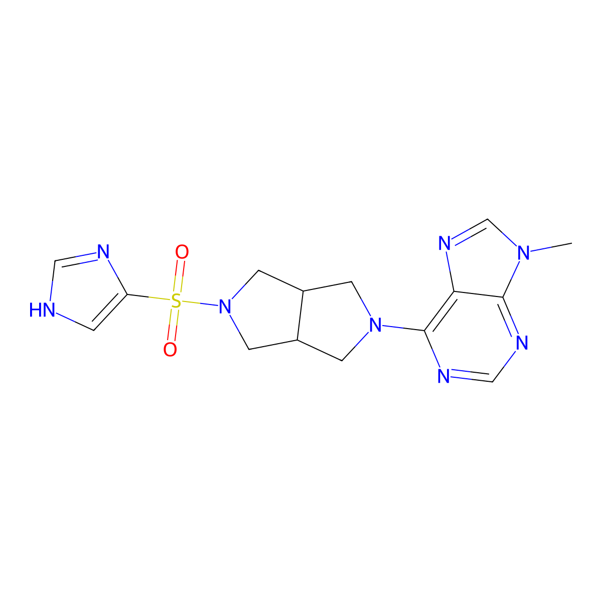 6-[5-(1H-imidazole-4-sulfonyl)-octahydropyrrolo[3,4-c]pyrrol-2-yl]-9-methyl-9H-purine molecular structure, CAS 2640873-64-7