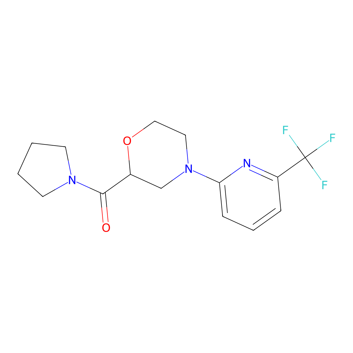 2-(Pyrrolidine-1-carbonyl)-4-[6-(trifluoromethyl)pyridin-2-yl]morpholine molecular structure, CAS 2640873-66-9