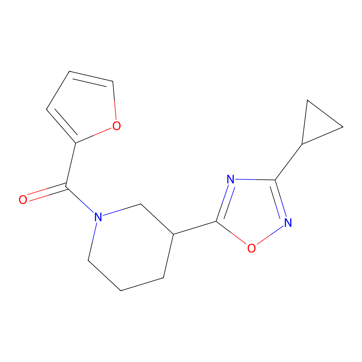 3-(3-Cyclopropyl-1,2,4-oxadiazol-5-yl)-1-(furan-2-carbonyl)piperidine molecular structure, CAS 2640873-67-0