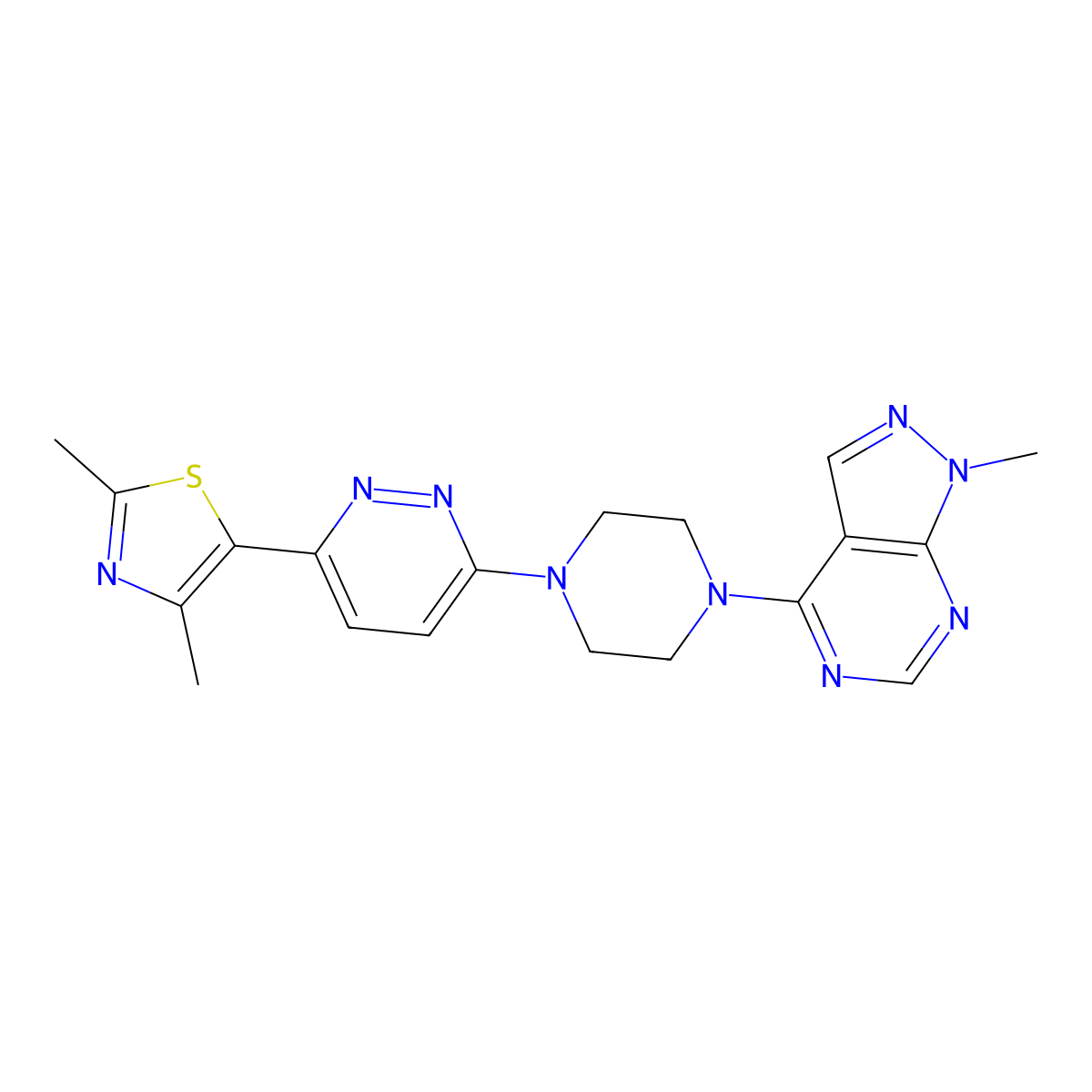 3-(2,4-dimethyl-1,3-thiazol-5-yl)-6-(4-{1-methyl-1H-pyrazolo[3,4-d]pyrimidin-4-yl}piperazin-1-yl)pyridazine molecular structure, CAS 2640873-69-2