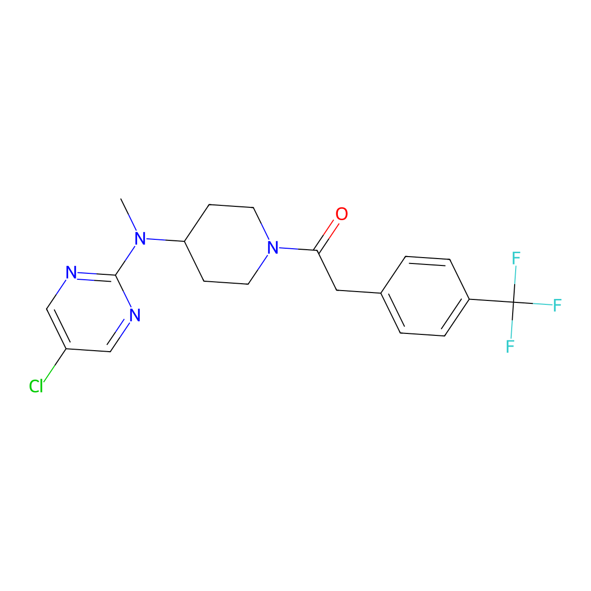1-{4-[(5-Chloropyrimidin-2-yl)(methyl)amino]piperidin-1-yl}-2-[4-(trifluoromethyl)phenyl]ethan-1-one molecular structure, CAS 2640873-71-6