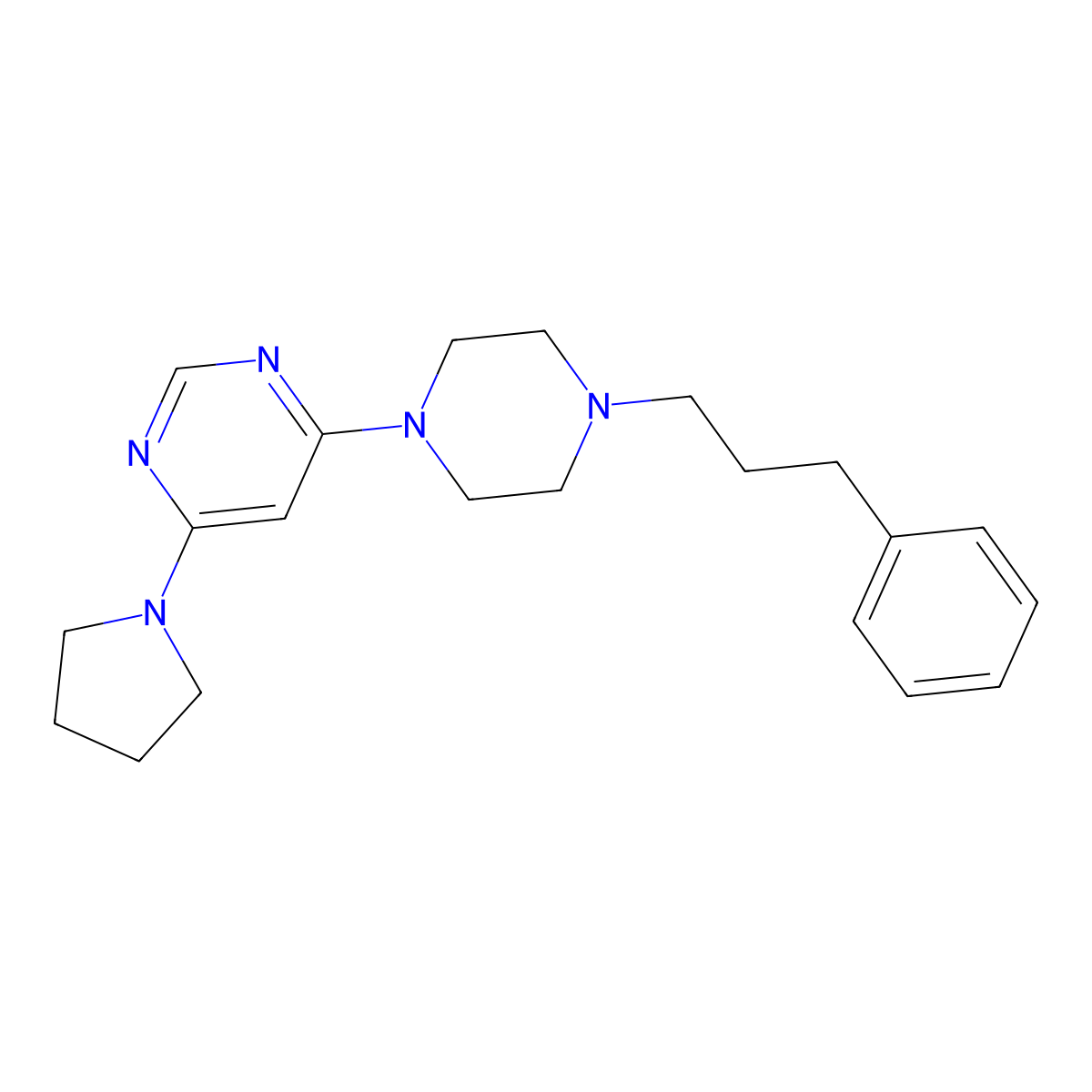 4-[4-(3-Phenylpropyl)piperazin-1-yl]-6-(pyrrolidin-1-yl)pyrimidine molecular structure, CAS 2640873-75-0