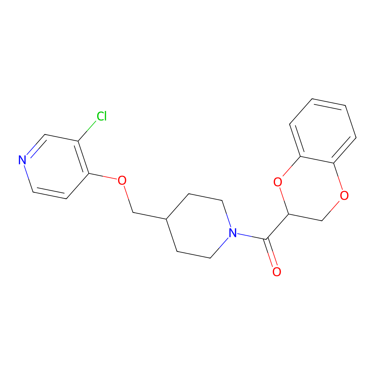 3-Chloro-4-{[1-(2,3-dihydro-1,4-benzodioxine-2-carbonyl)piperidin-4-yl]methoxy}pyridine molecular structure, CAS 2640873-80-7
