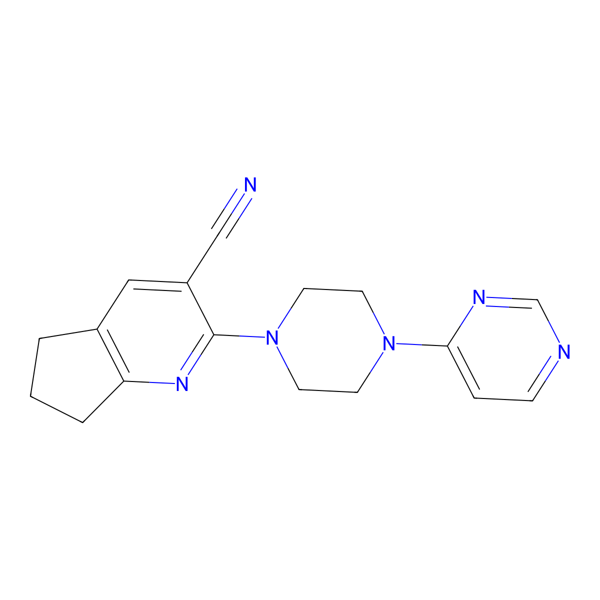 2-[4-(pyrimidin-4-yl)piperazin-1-yl]-5H,6H,7H-cyclopenta[b]pyridine-3-carbonitrile molecular structure, CAS 2640873-83-0
