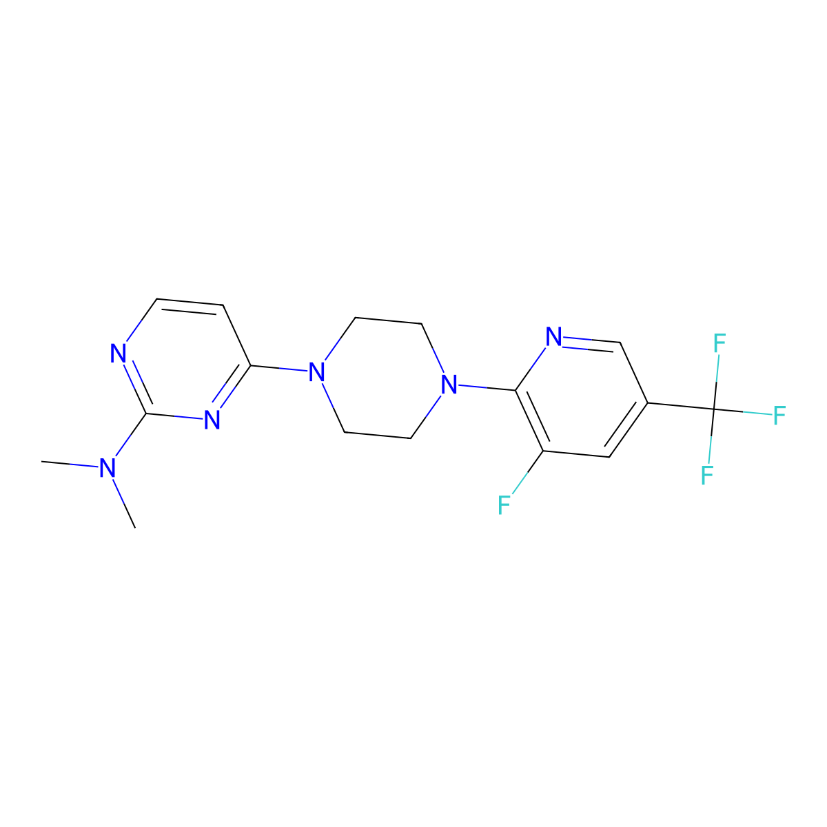 4-{4-[3-fluoro-5-(trifluoromethyl)pyridin-2-yl]piperazin-1-yl}-N,N-dimethylpyrimidin-2-amine molecular structure, CAS 2640873-84-1