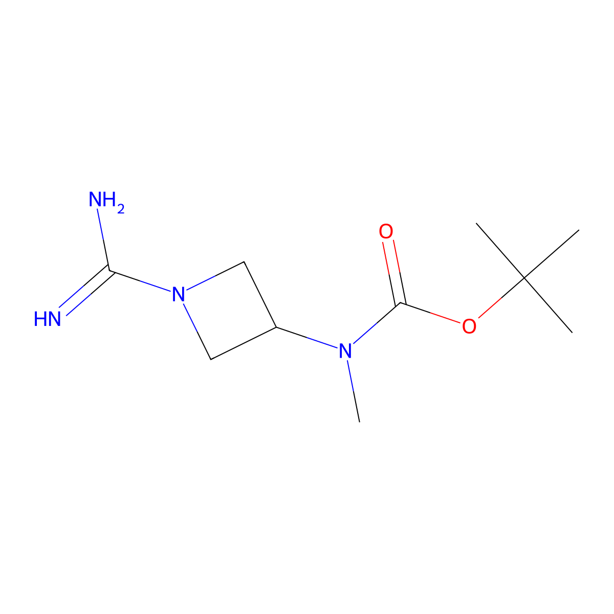 tert-butyl N-(1-carbamimidoylazetidin-3-yl)-N-methylcarbamate hydrochloride molecular structure, CAS 2640873-89-6