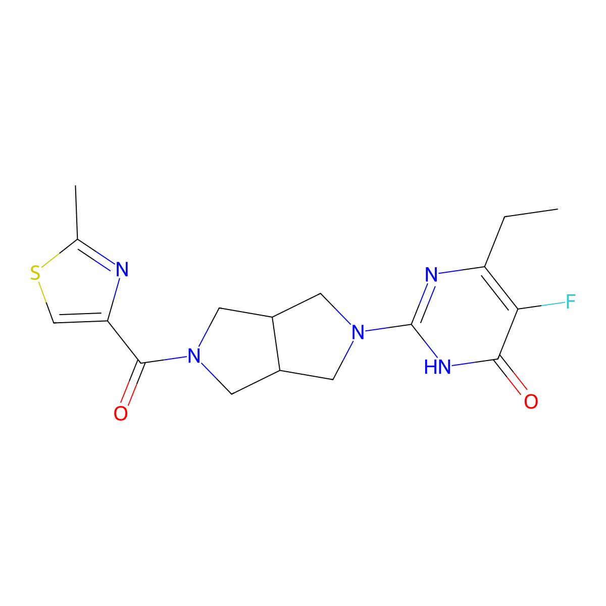 6-Ethyl-5-fluoro-2-[5-(2-methyl-1,3-thiazole-4-carbonyl)-octahydropyrrolo[3,4-c]pyrrol-2-yl]-3,4-dihydropyrimidin-4-one molecular structure, CAS 2640873-90-9