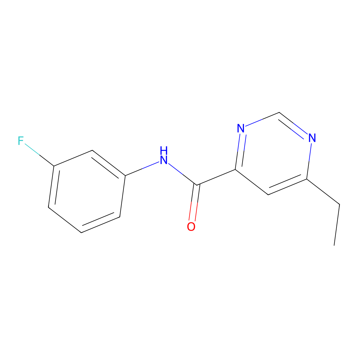 6-ethyl-N-(3-fluorophenyl)pyrimidine-4-carboxamide molecular structure, CAS 2640873-91-0