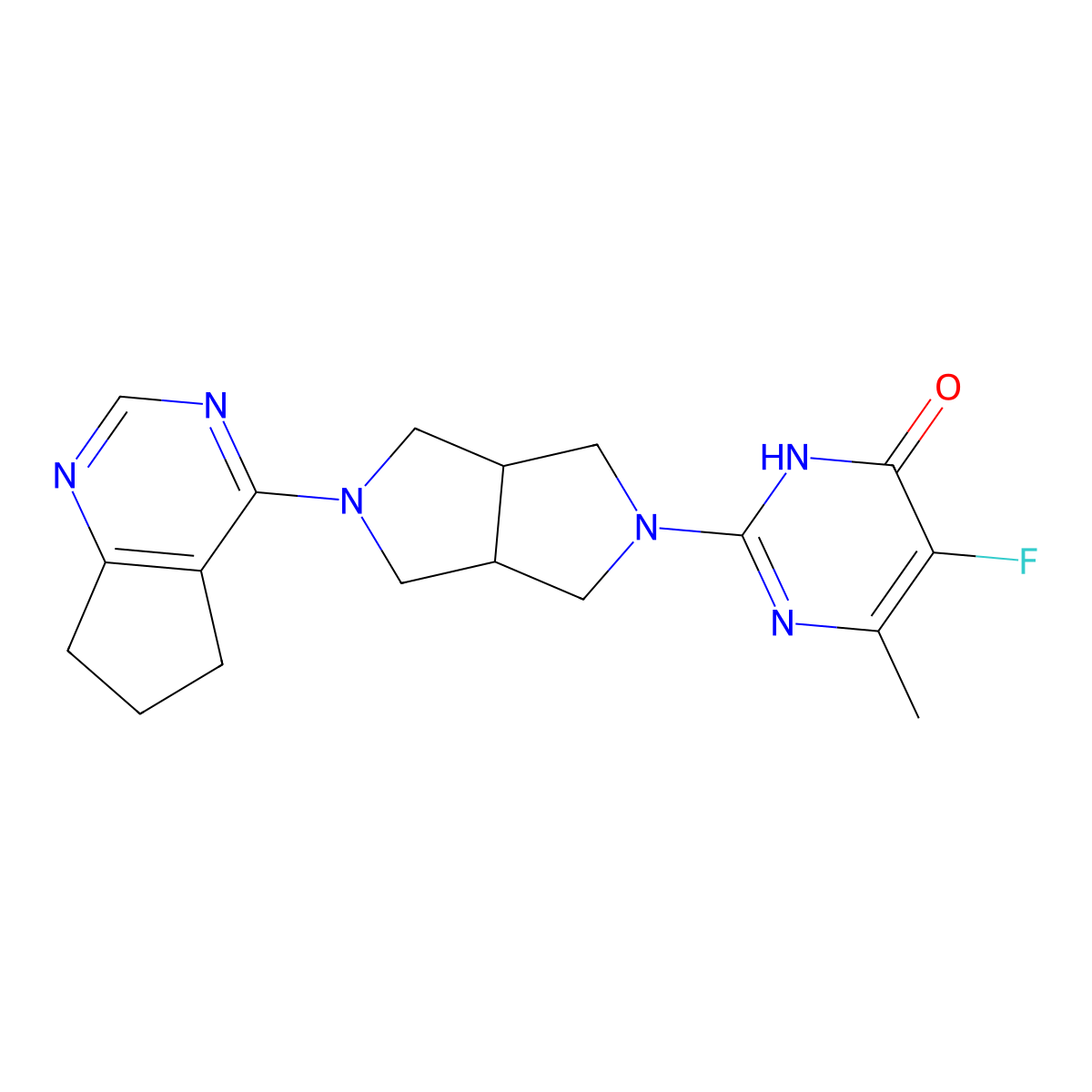 2-(5-{5H,6H,7H-cyclopenta[d]pyrimidin-4-yl}-octahydropyrrolo[3,4-c]pyrrol-2-yl)-5-fluoro-6-methyl-3,4-dihydropyrimidin-4-one molecular structure, CAS 2640873-94-3
