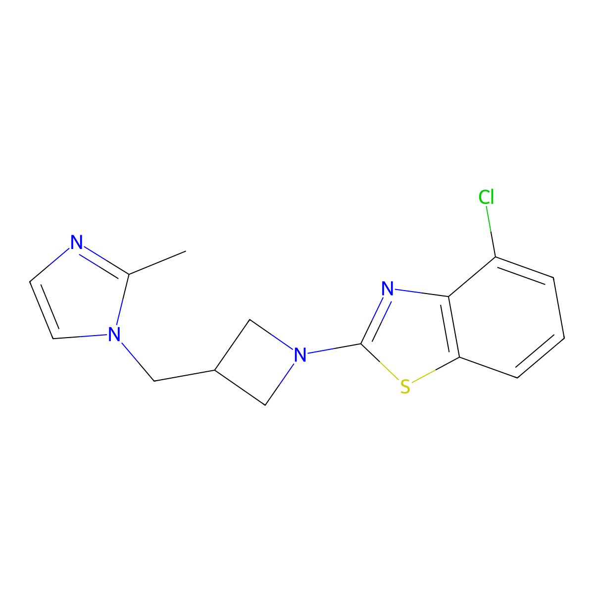 4-chloro-2-{3-[(2-methyl-1H-imidazol-1-yl)methyl]azetidin-1-yl}-1,3-benzothiazole molecular structure, CAS 2640873-95-4