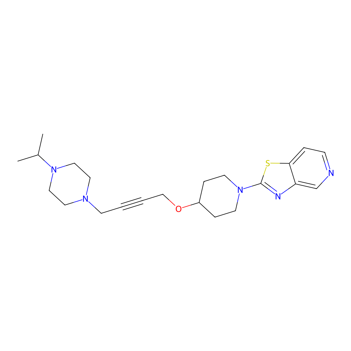 1-(Propan-2-yl)-4-{4-[(1-{[1,3]thiazolo[4,5-c]pyridin-2-yl}piperidin-4-yl)oxy]but-2-yn-1-yl}piperazine molecular structure, CAS 2640873-98-7