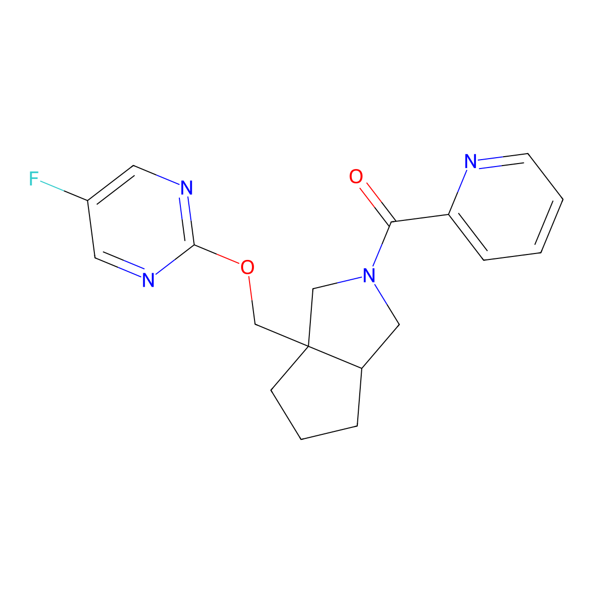 5-Fluoro-2-{[2-(pyridine-2-carbonyl)-octahydrocyclopenta[c]pyrrol-3a-yl]methoxy}pyrimidine molecular structure, CAS 2640873-99-8