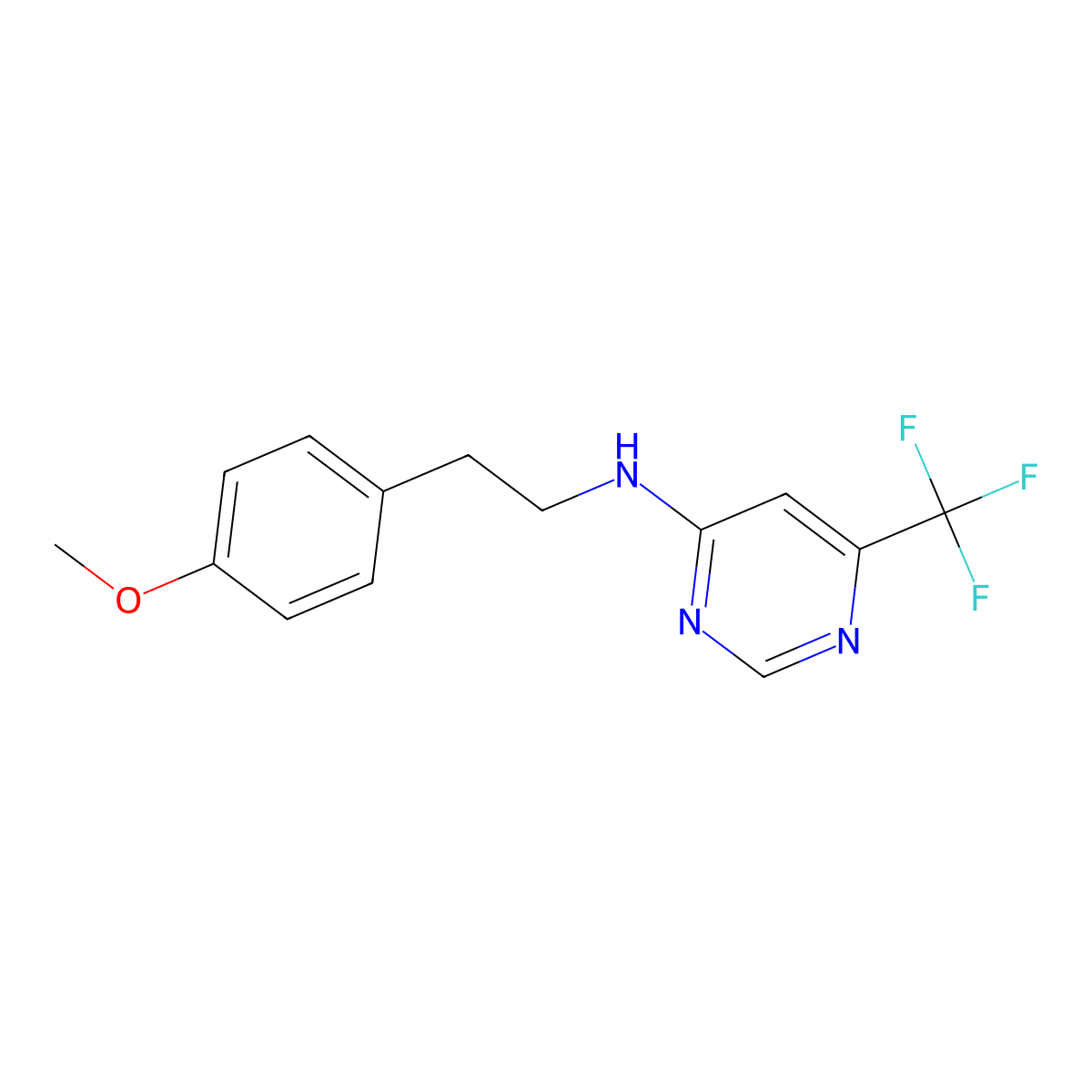 N-[2-(4-methoxyphenyl)ethyl]-6-(trifluoromethyl)pyrimidin-4-amine molecular structure, CAS 2640874-03-7