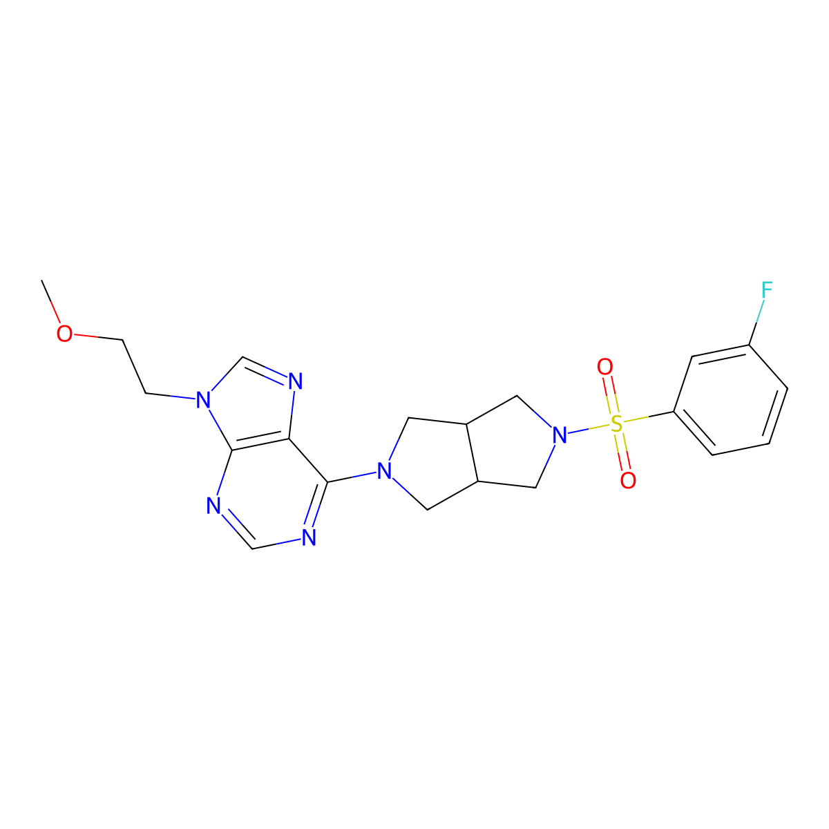 6-[5-(3-fluorobenzenesulfonyl)-octahydropyrrolo[3,4-c]pyrrol-2-yl]-9-(2-methoxyethyl)-9H-purine molecular structure, CAS 2640874-05-9