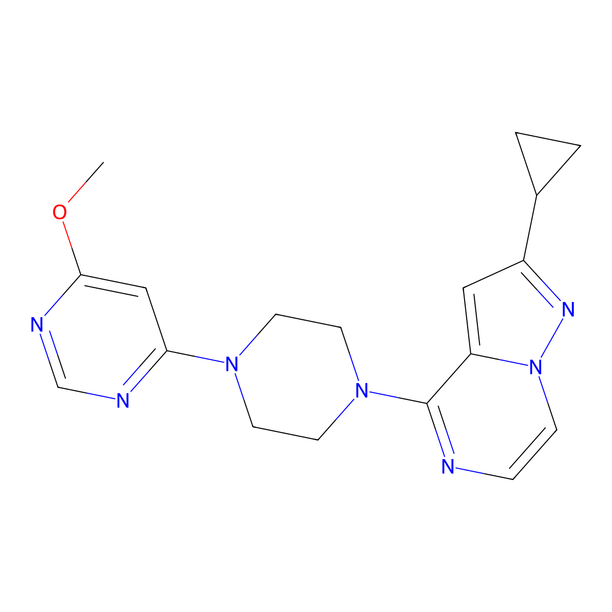 4-(4-{2-Cyclopropylpyrazolo[1,5-a]pyrazin-4-yl}piperazin-1-yl)-6-methoxypyrimidine molecular structure, CAS 2640874-06-0