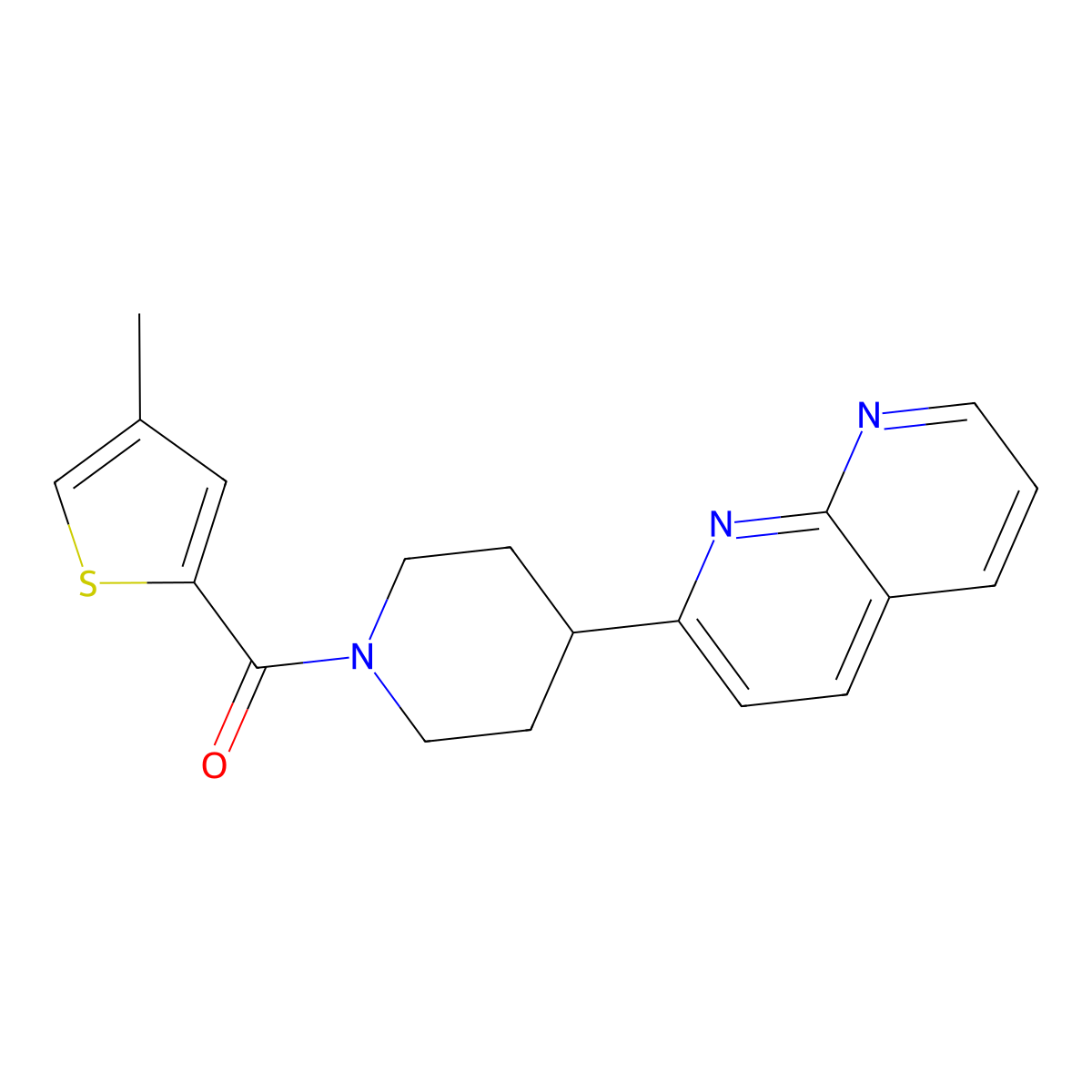 2-[1-(4-Methylthiophene-2-carbonyl)piperidin-4-yl]-1,8-naphthyridine molecular structure, CAS 2640874-07-1