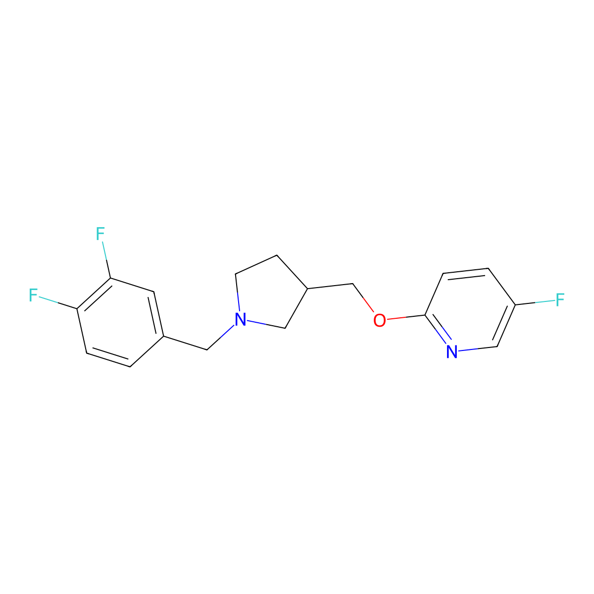2-({1-[(3,4-Difluorophenyl)methyl]pyrrolidin-3-yl}methoxy)-5-fluoropyridine molecular structure, CAS 2640874-09-3