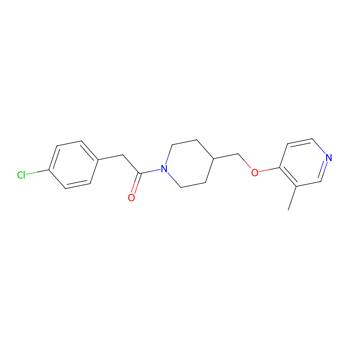 2-(4-Chlorophenyl)-1-(4-{[(3-methylpyridin-4-yl)oxy]methyl}piperidin-1-yl)ethan-1-one molecular structure, CAS 2640874-10-6