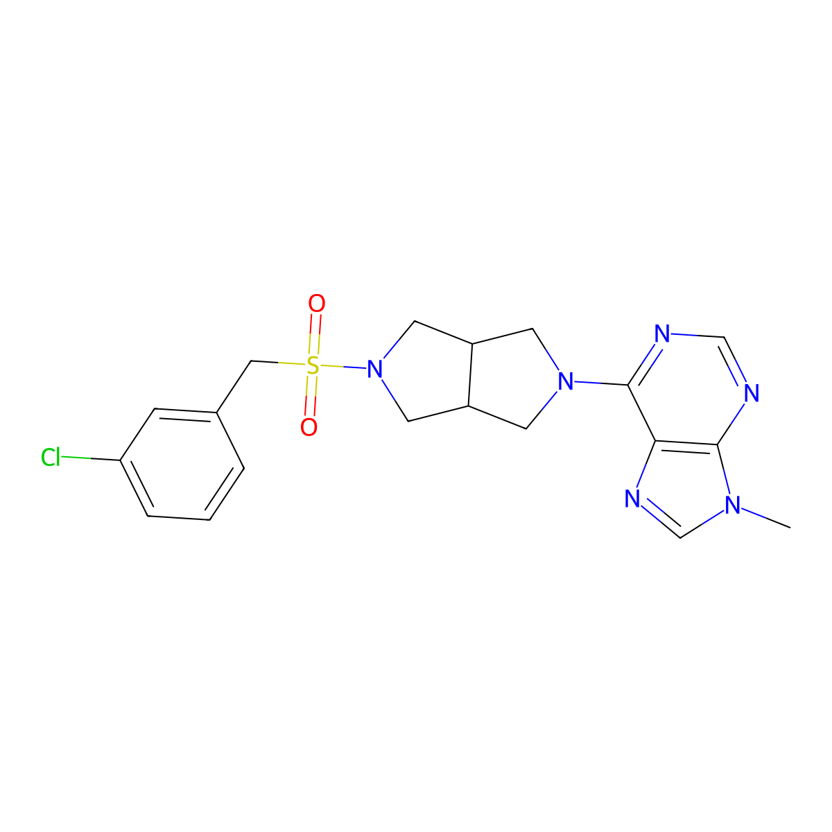 6-{5-[(3-chlorophenyl)methanesulfonyl]-octahydropyrrolo[3,4-c]pyrrol-2-yl}-9-methyl-9H-purine molecular structure, CAS 2640874-13-9