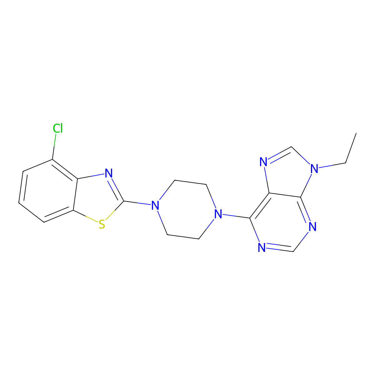 6-[4-(4-chloro-1,3-benzothiazol-2-yl)piperazin-1-yl]-9-ethyl-9H-purine molecular structure, CAS 2640874-19-5