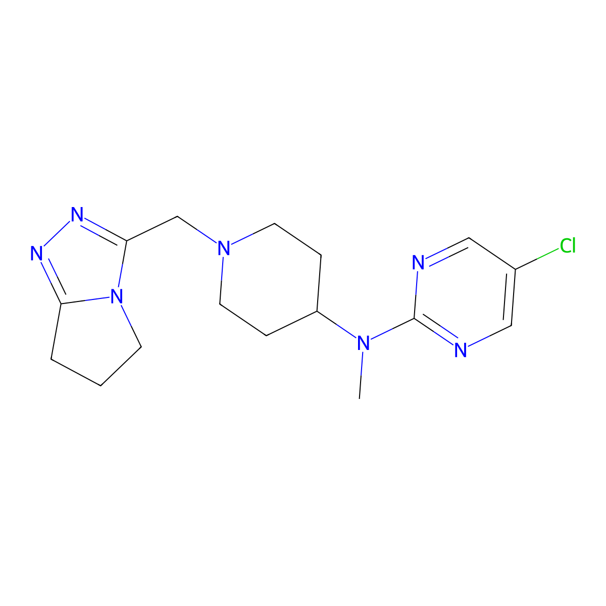 5-chloro-N-methyl-N-[1-({5H,6H,7H-pyrrolo[2,1-c][1,2,4]triazol-3-yl}methyl)piperidin-4-yl]pyrimidin-2-amine molecular structure, CAS 2640874-21-9
