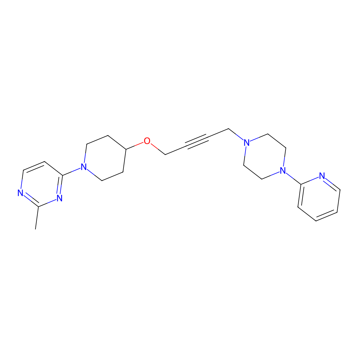 2-Methyl-4-[4-({4-[4-(pyridin-2-yl)piperazin-1-yl]but-2-yn-1-yl}oxy)piperidin-1-yl]pyrimidine molecular structure, CAS 2640874-23-1