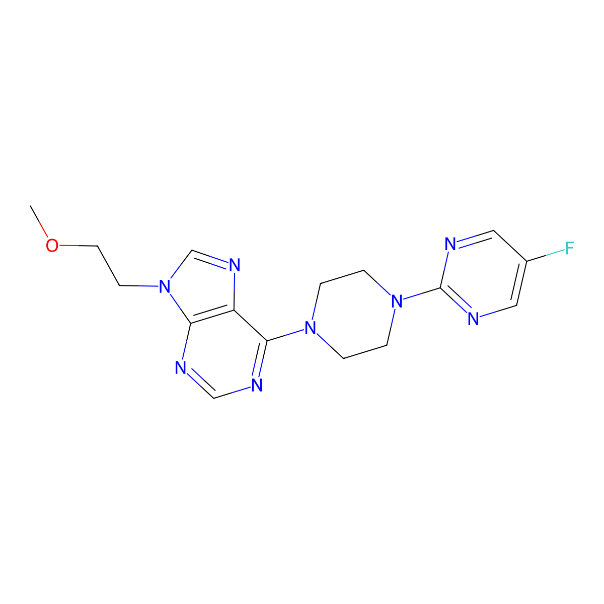 6-[4-(5-fluoropyrimidin-2-yl)piperazin-1-yl]-9-(2-methoxyethyl)-9H-purine molecular structure, CAS 2640874-24-2