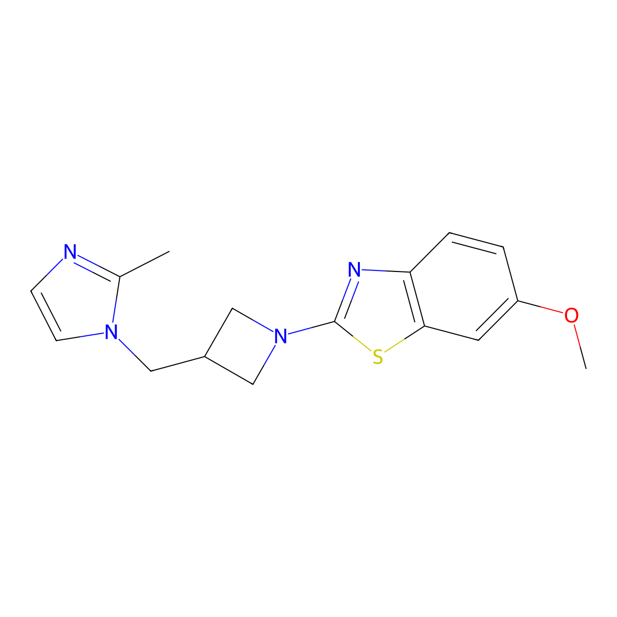 6-methoxy-2-{3-[(2-methyl-1H-imidazol-1-yl)methyl]azetidin-1-yl}-1,3-benzothiazole molecular structure, CAS 2640874-25-3