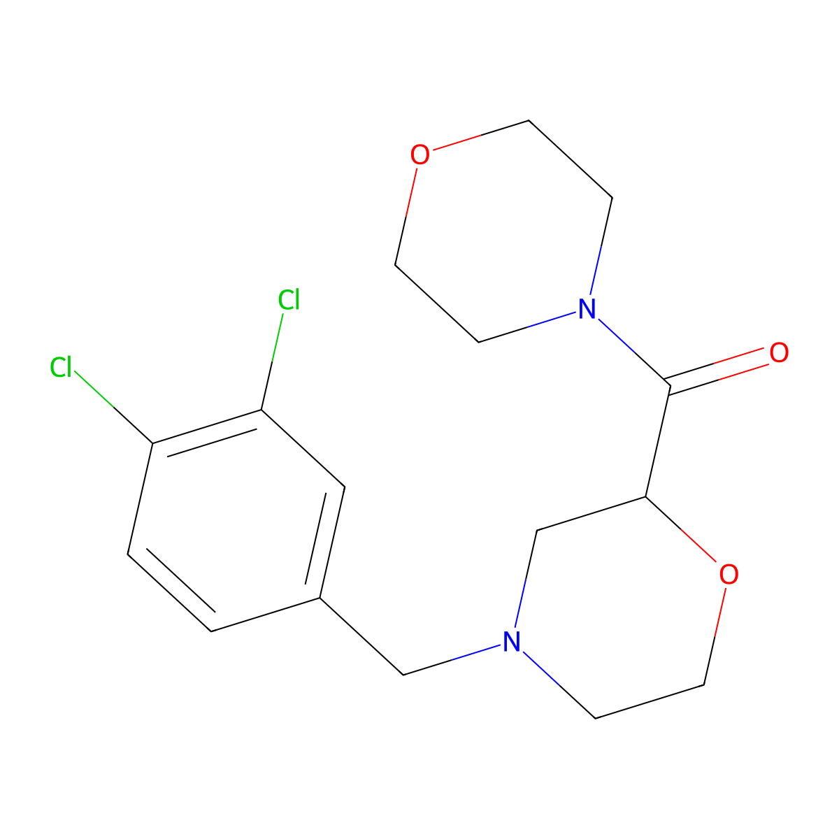 4-[(3,4-Dichlorophenyl)methyl]-2-(morpholine-4-carbonyl)morpholine molecular structure, CAS 2640874-31-1