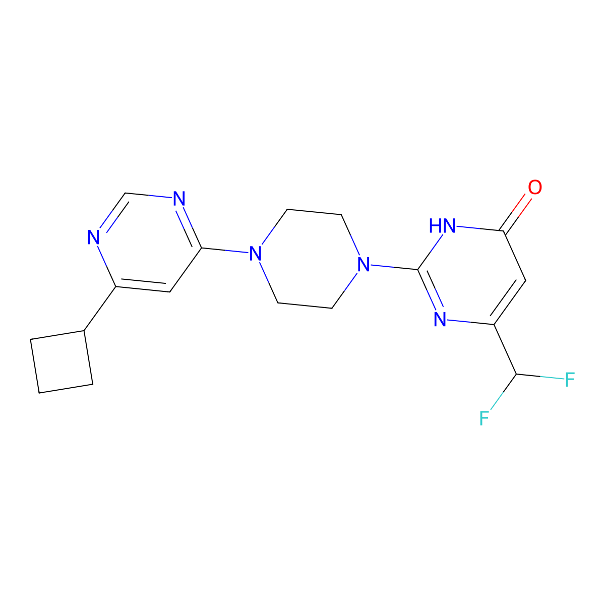 2-[4-(6-Cyclobutylpyrimidin-4-yl)piperazin-1-yl]-6-(difluoromethyl)-3,4-dihydropyrimidin-4-one molecular structure, CAS 2640874-33-3