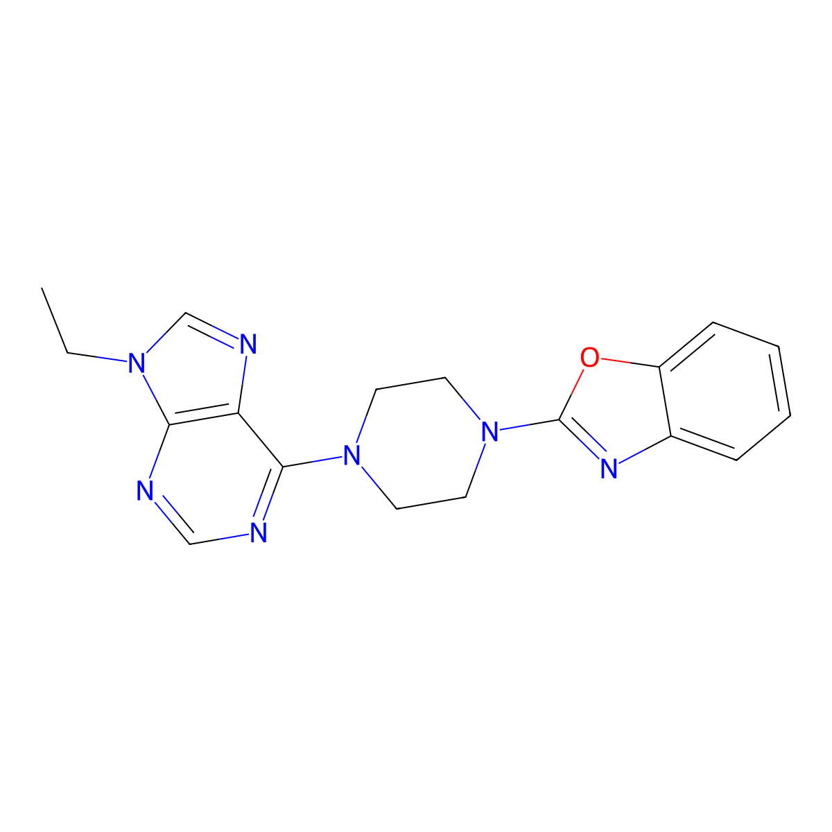 6-[4-(1,3-benzoxazol-2-yl)piperazin-1-yl]-9-ethyl-9H-purine molecular structure, CAS 2640874-36-6