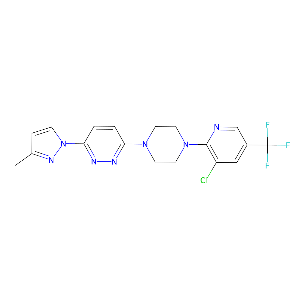 3-{4-[3-chloro-5-(trifluoromethyl)pyridin-2-yl]piperazin-1-yl}-6-(3-methyl-1H-pyrazol-1-yl)pyridazine molecular structure, CAS 2640874-38-8