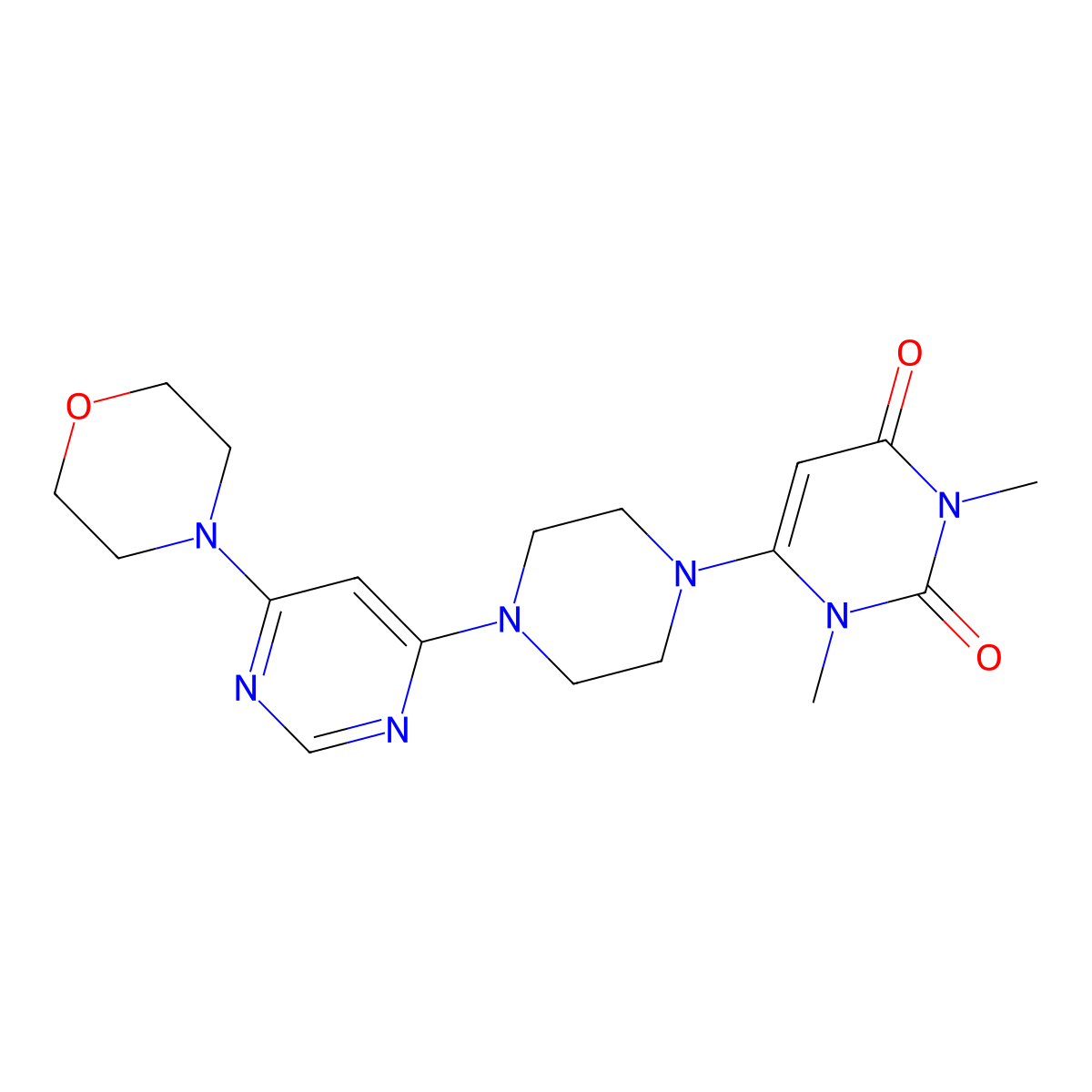 1,3-Dimethyl-6-{4-[6-(morpholin-4-yl)pyrimidin-4-yl]piperazin-1-yl}-1,2,3,4-tetrahydropyrimidine-2,4-dione molecular structure, CAS 2640874-39-9