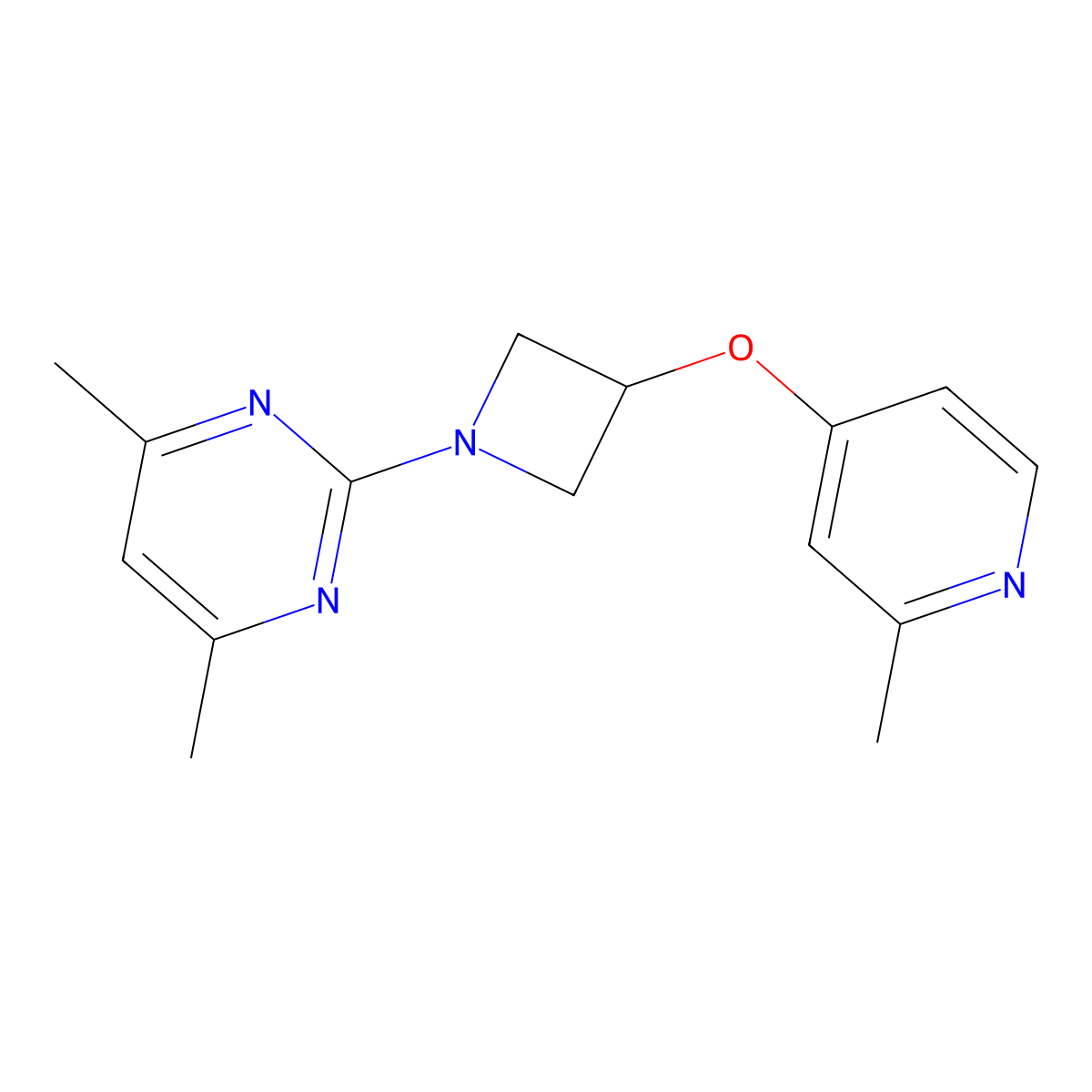 4,6-Dimethyl-2-{3-[(2-methylpyridin-4-yl)oxy]azetidin-1-yl}pyrimidine molecular structure, CAS 2640874-40-2