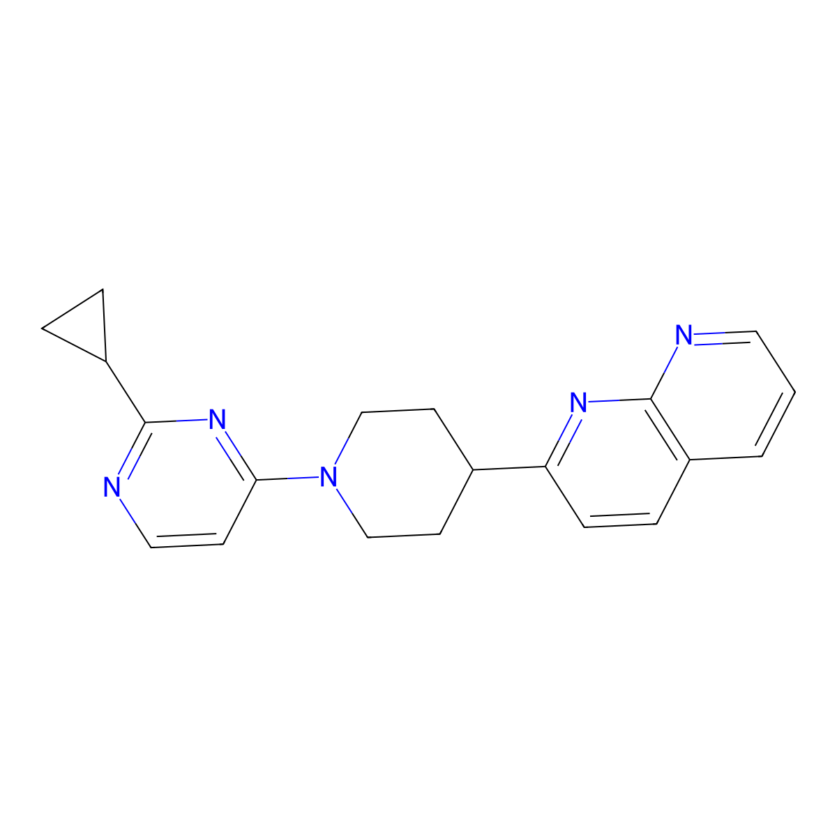 2-[1-(2-Cyclopropylpyrimidin-4-yl)piperidin-4-yl]-1,8-naphthyridine molecular structure, CAS 2640874-43-5