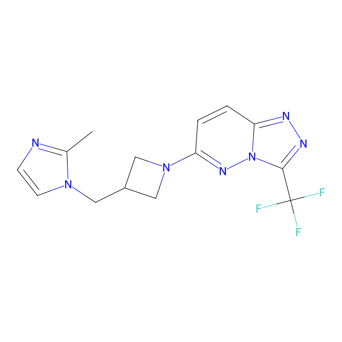 2-methyl-1-({1-[3-(trifluoromethyl)-[1,2,4]triazolo[4,3-b]pyridazin-6-yl]azetidin-3-yl}methyl)-1H-imidazole molecular structure, CAS 2640874-44-6