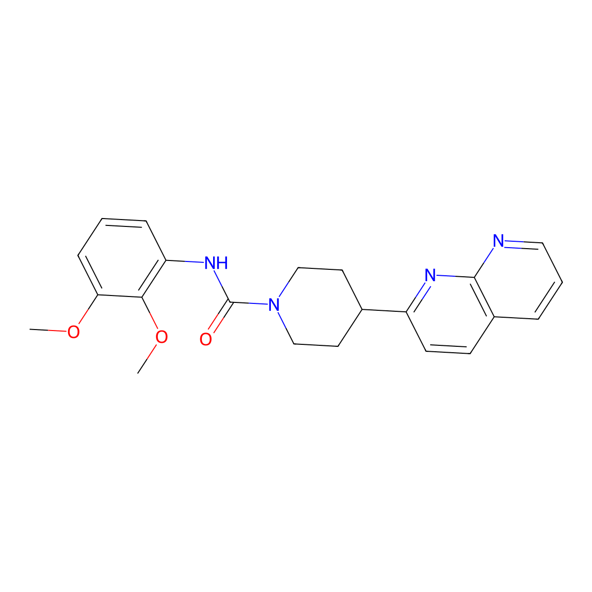 N-(2,3-dimethoxyphenyl)-4-(1,8-naphthyridin-2-yl)piperidine-1-carboxamide molecular structure, CAS 2640874-46-8